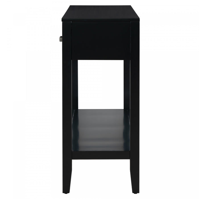 Table d'entree Emma 59,1'' de style ferme avec tiroirs et etagere ouverte, noire