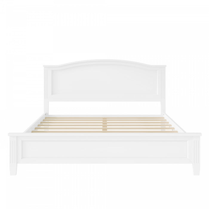Lit plateforme Benson en bois massif format Queen avec tete de lit elegante, blanc