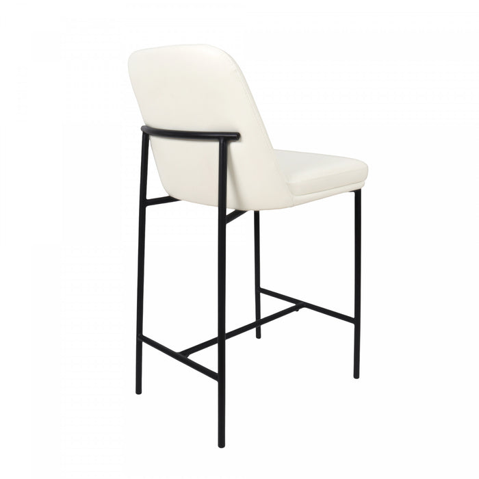 Tabouret de comptoir contemporain Loft en cuir vegetalien et metal, ivoire - Lot de 2