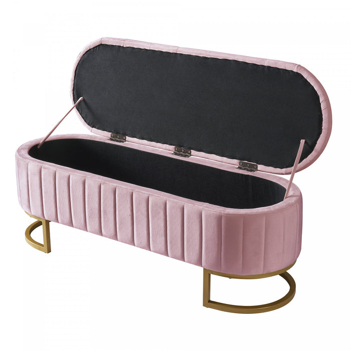 Banc de rangement elegant Amelia en velours capitonne avec pieds en metal, rose