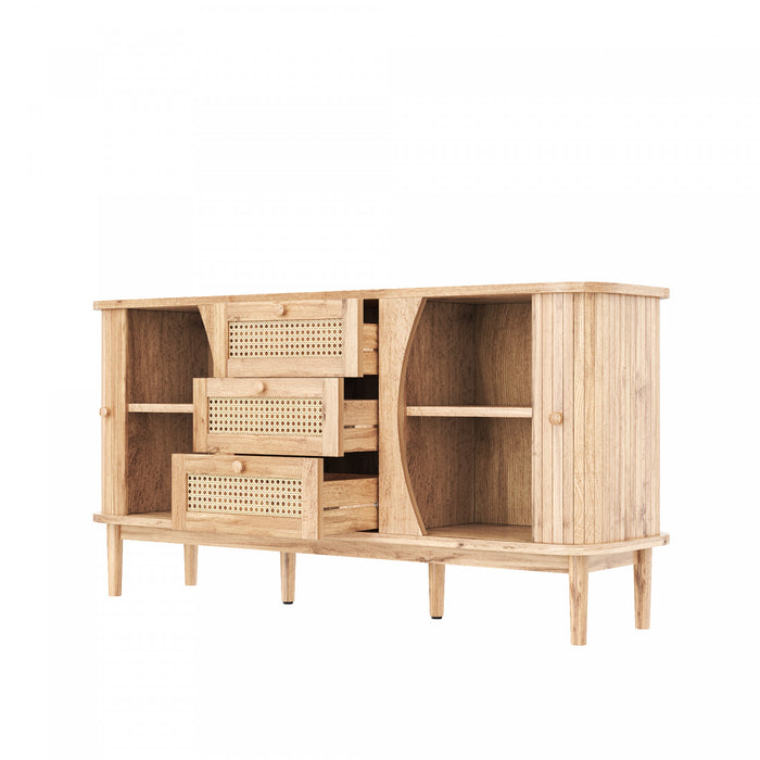 James 55.3\" Cabinet Moderne Minimaliste en Bois avec Portes Coulissantes et Etageres Ajustables, Naturel