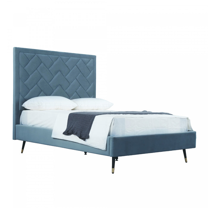 Lit double moderne Crosby en velours bleu capitonne