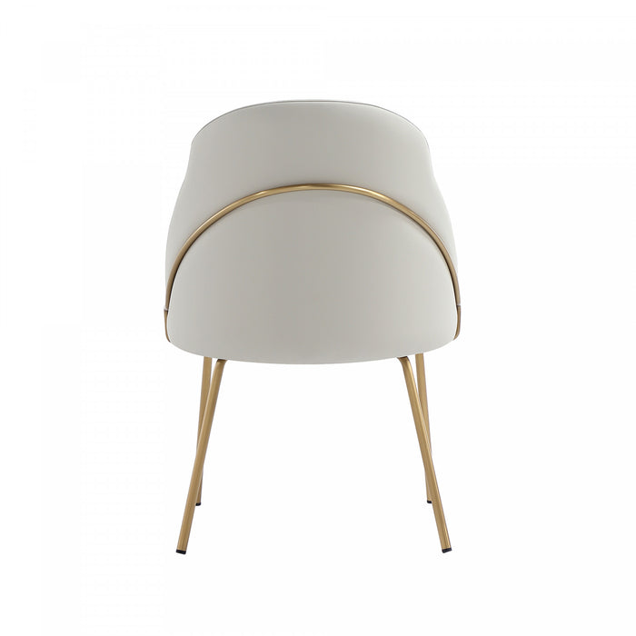 Chaise de salle a manger moderne Gracie en metal et cuir vegetalien, gris pierre et or