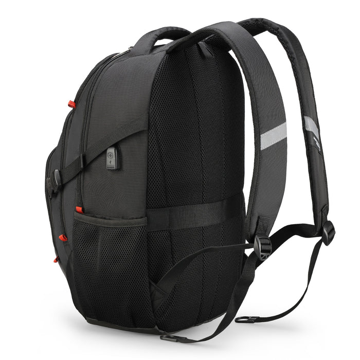 Sac a dos scolaire Swissdigital Vector – Sac pour ordinateur portable de 17\", chargement USB, detecteur SDD, protection RFID, bord reflechissant, systeme Add-A-Bag