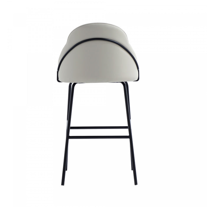 Tabouret de bar moderne en metal Gracie avec revetement en tissu, gris pierre et noir - Lot de 3