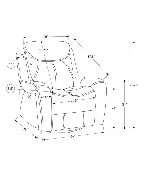 Fauteuil Inclinable Electrique, 37\"L, Planeur, Pivoter, Port Usb Inclus, Aspect Cuir Brun