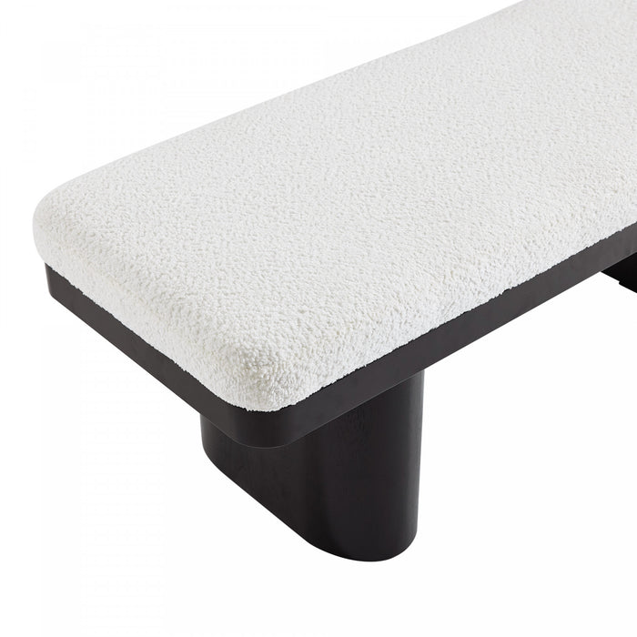 Olivia Banc Ottoman en Bois de 47,5\" avec Tissu en Velours Teddy et Pieds en Bois, Noir