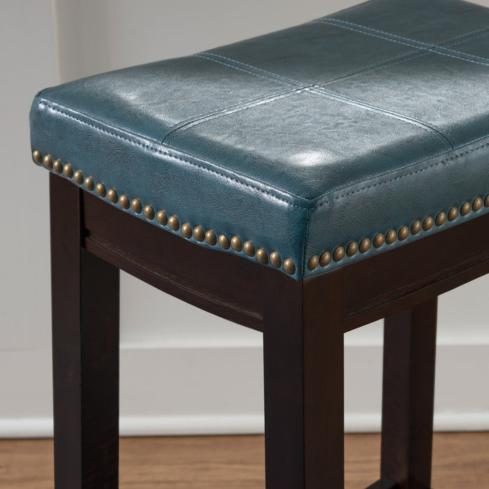 Tabouret Claridge de hauteur comptoir en similicuir et sans dossier - bleu