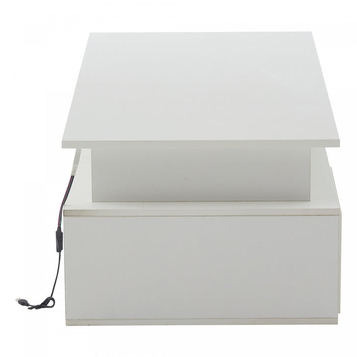 Daniel table basse avec eclairage LED et tiroirs de rangement, blanc