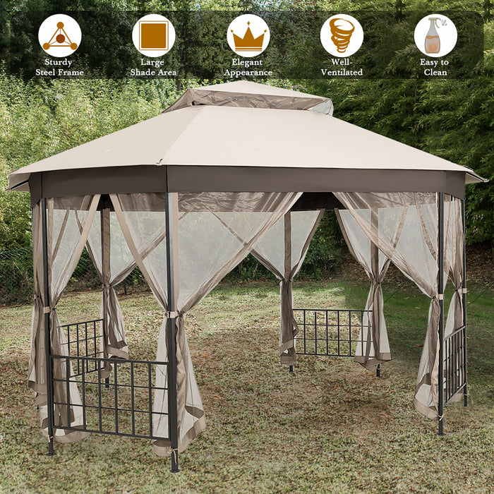 Marque Costway 304,8 Cm X 365,7 Cm Gazebo De Patio Octogonal Avec Double Auvent Et Parois Laterales En Filets