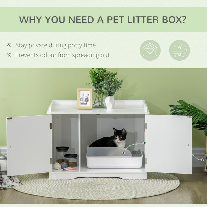 Pawhut Litiere Cachee Enclos De Litiere Meubles De Toilette Pour Chats Avec Rangement, Diviseur Reglable, Table D'appoint Interieure De La Maison Pour Animaux De Compagnie, Blanc