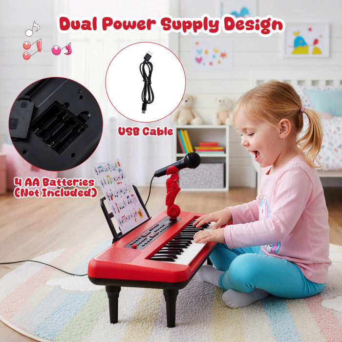 Costway Clavier de Piano Portable pour Enfants 37 Touches, Jouet Musical avec Microphone et Pupitre - Rouge