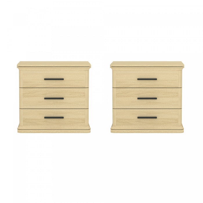 Table de nuit traditionnelle Clifford en chene naturel (3 tiroirs)