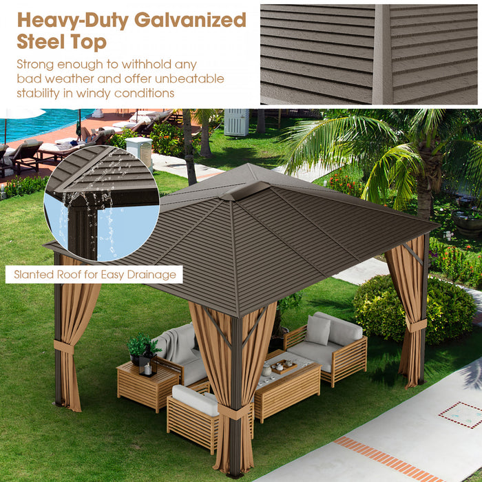 Costway 12’ X 10’ Patio Hardtop Gazebo Avec Acier Galvanise Cadre Superieur En Aluminium Exterieur