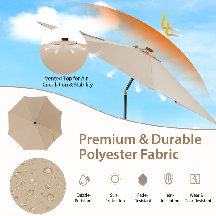 Costway Parasol de table de patio 10 FT avec 112 LED solaire, inclinaison avec manivelle, exterieur beige