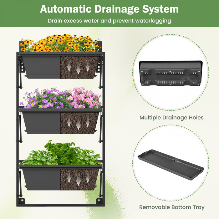 Costway Suspendu Planteur Vertical Avec 3 Boites De Planteur Et Crochets Amovibles Pour Fleurs