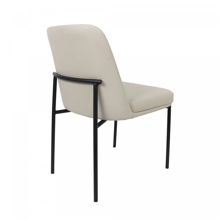 Chaise laterale contemporaine Loft en cuir vegetalien et metal, gris pierre - Lot de 2