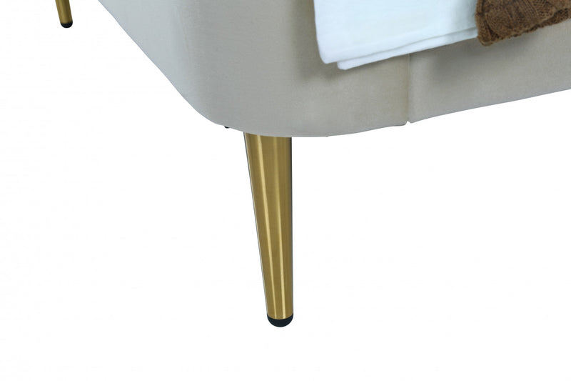 Lit jumeau Heather style milieu du siecle moderne, tapisse de velours creme et or