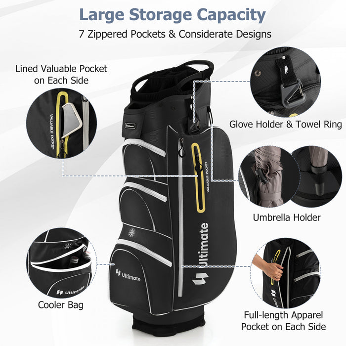 Costway Leger Sac De Chariot De Golf Avec 15 Voies Haut Diviseur Individuel Putter Bien Refroidisseur Sac Noir