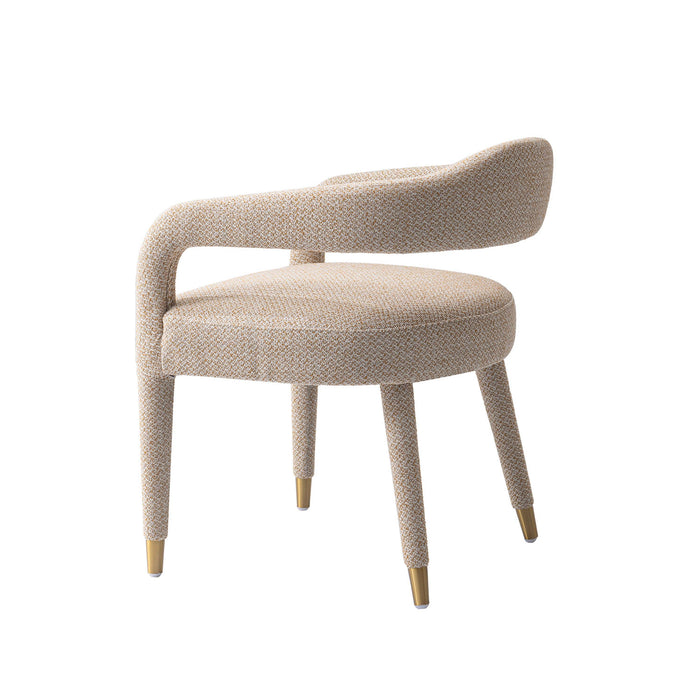 Fauteuil Aspen style milieu du siecle moderne en tweed rembourre, coloris Poussiere d’Or
