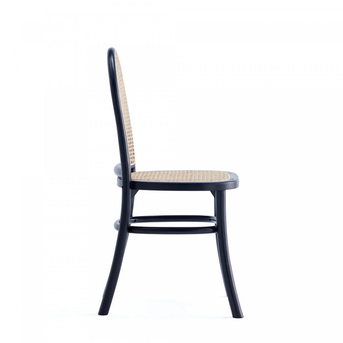 Chaise de salle a manger Paragon Industry Chic avec dossier en cannage, bois et assise rembourree, noir et gris - Lot de 4