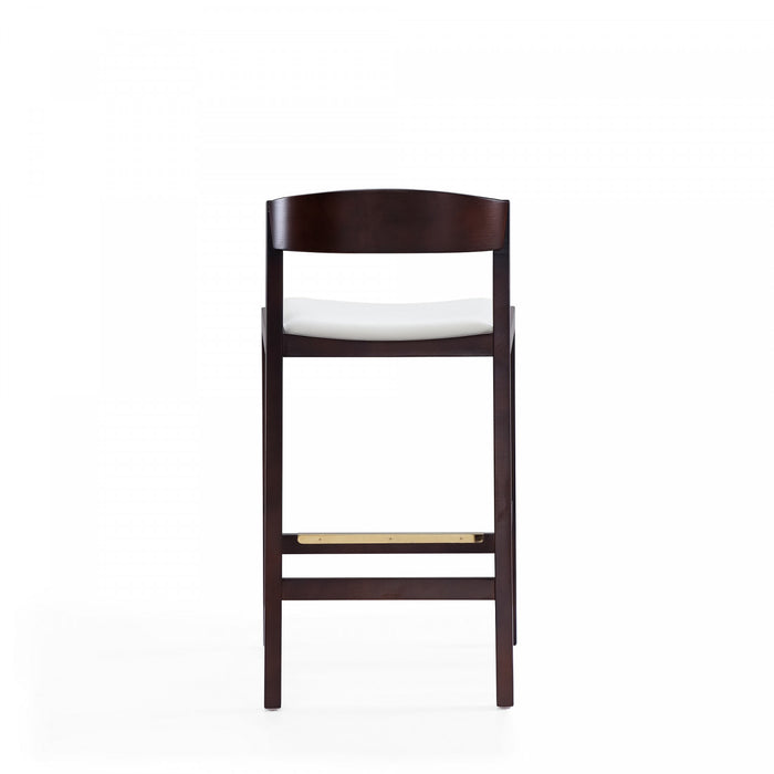 Tabouret de comptoir en bois rembourre ivoire style Klismos mi-siecle moderne - Lot de 2