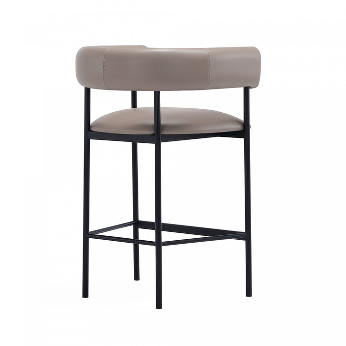 Tabouret de comptoir contemporain Onda en cuir vegetalien et metal, coloris taupe