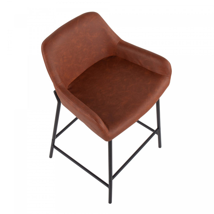 Tabouret industriel Daniella de hauteur comptoir en similicuir chameau - ensemble de 2