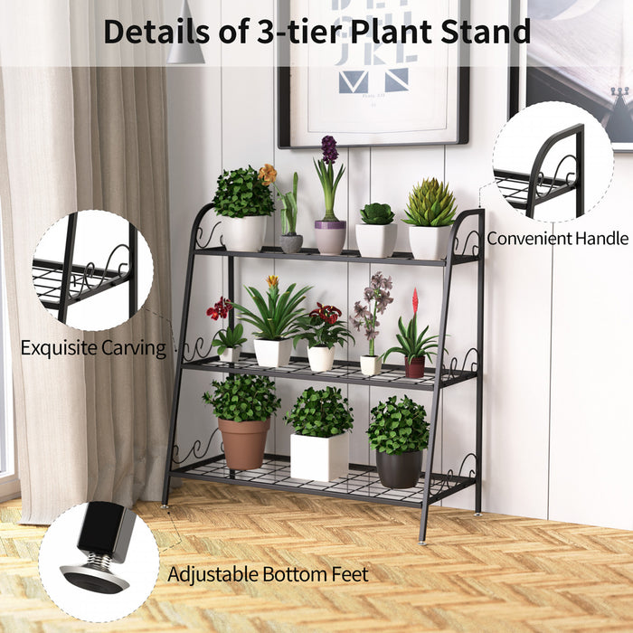 Support De Fleurs A 3 Couches En Metal, Etagere De Plantes Avec Accoudoirs Pratiques Et Trous Rectangulaires, Pour Fleurs Et Legumes, Echelle A Fleurs Multifonctionnel Pour Balcon