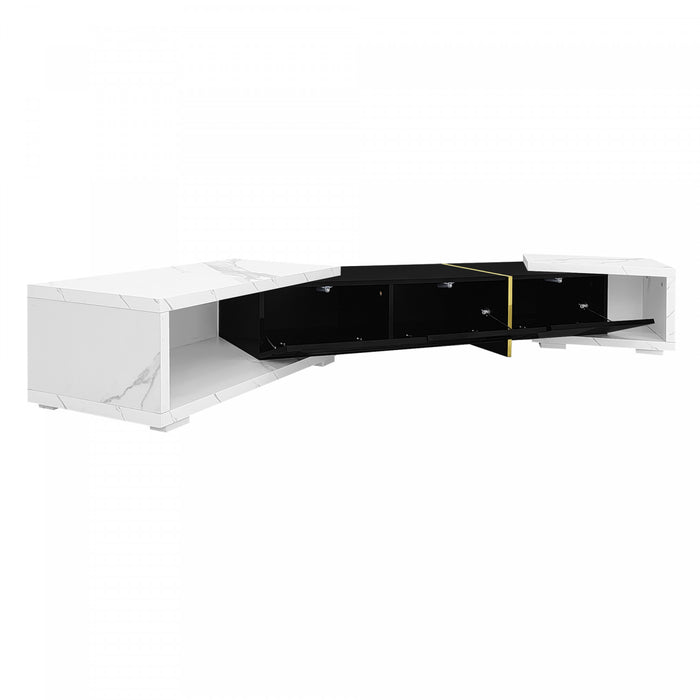 Liam 55.1\"–102\" Cabinet TV Moderne avec Longueur Ajustable et Fonction Rotative, Blanc