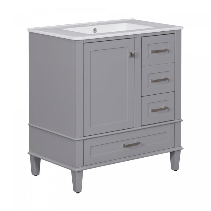Oliver Meuble-lavabo de salle de bain en bois massif avec lavabo integre et rangement intelligent, gris