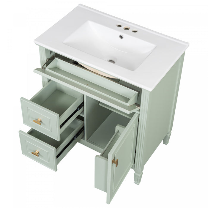 Olivia Meuble-lavabo de 30\" avec vasque en ceramique et bois caoutchouc massif, Vert