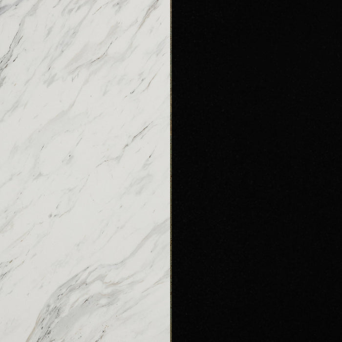 Îlot de cuisine compact Olio avec rangement - noir mat et imitation de marbre blanc