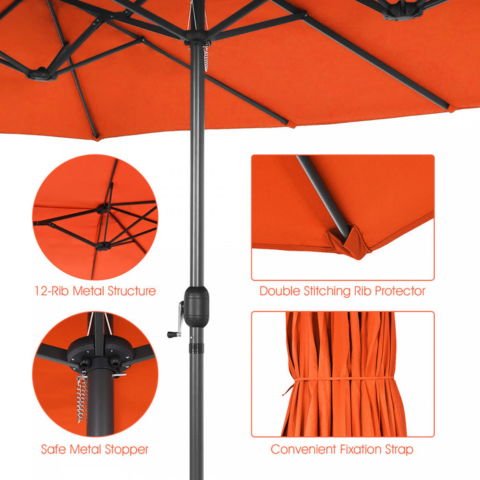 Costway Parasol double face 15FT a manivelle pour patio Jardin marche protection solaire Orange