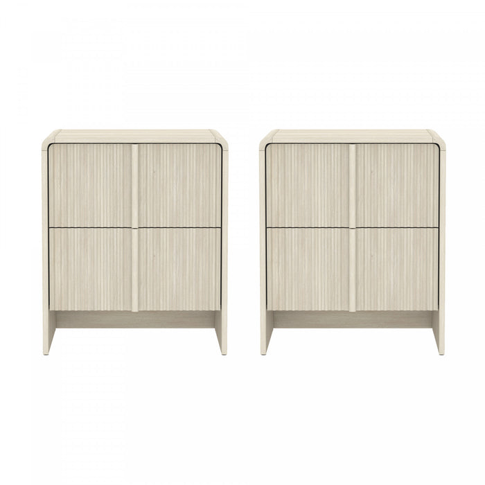 Table de nuit contemporaine Novara 56 cm en chene blanchi (2 tiroirs)