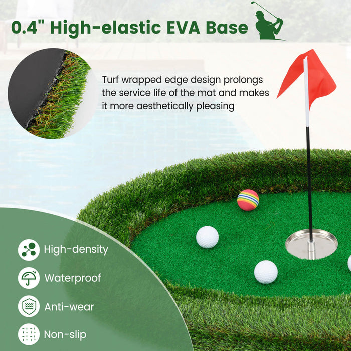 Costway Oval Flottant De Golf Vert Comprend Le Tapis De Golf Frappant 6 Balles De Golf Drapeau De Golf