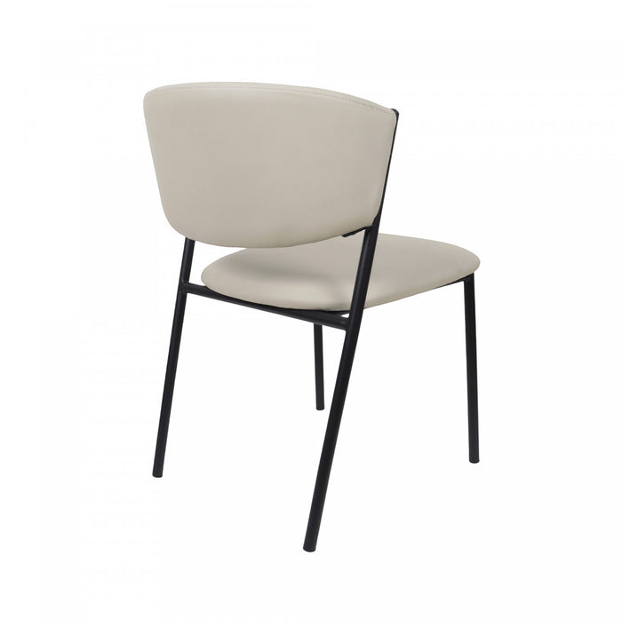 Chaise laterale contemporaine moderne Drift en cuir vegetalien et metal, gris pierre - Lot de 4