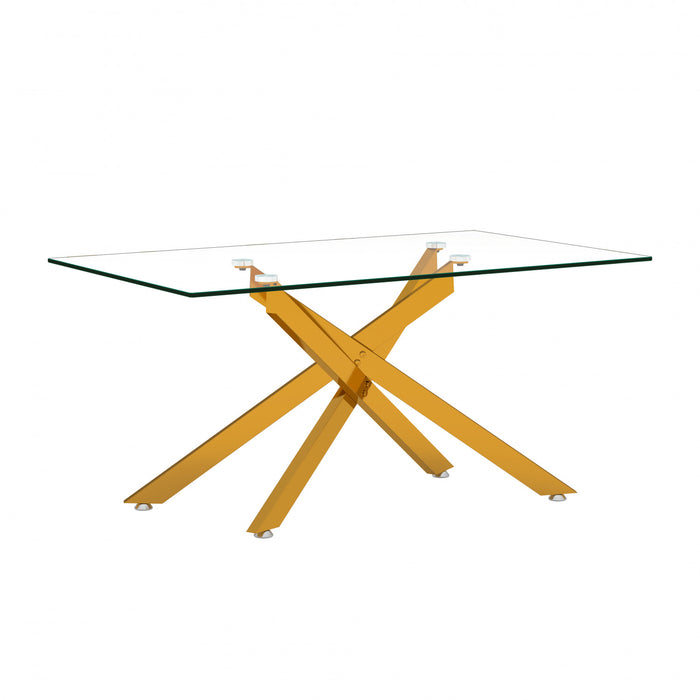 Table basse rectangulaire en verre de 39,37\" Olivia avec pieds metalliques elegants, doree