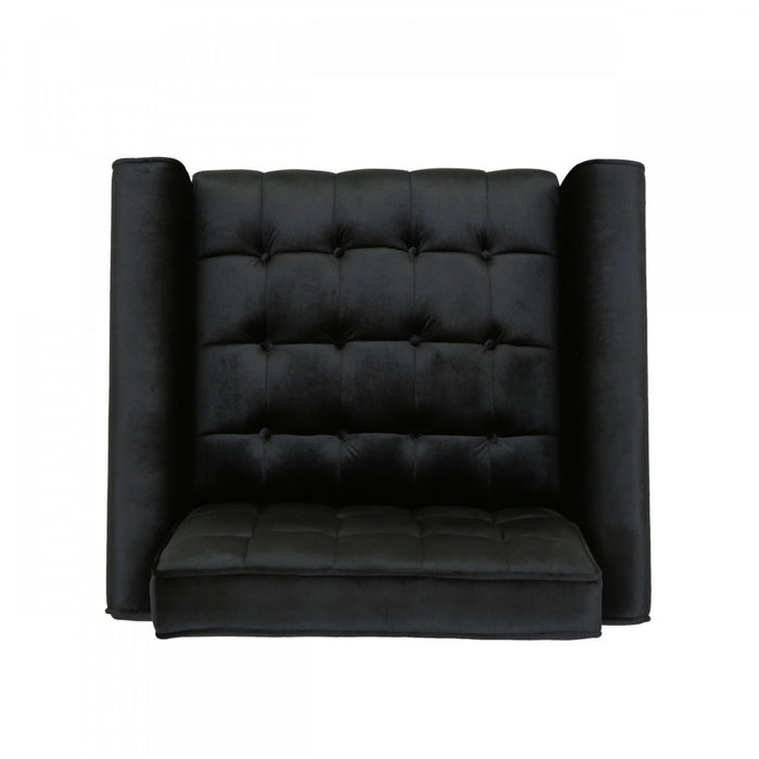 Lucas Fauteuil D’appoint Moderne Avec Dossier Capitonne, Revetement En Polyester, Noir