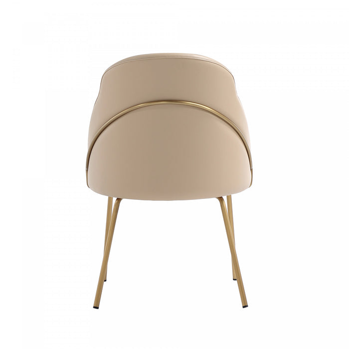 Chaise de salle a manger moderne Gracie en metal et cuir vegetalien, coloris beige et or