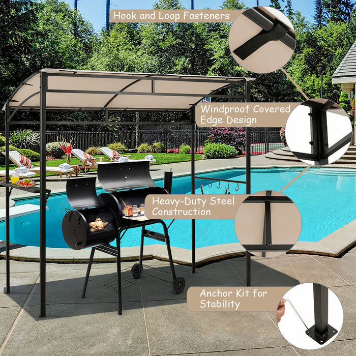 7’x4.5 ’ Grill Gazebo Patio Exterieur Jardin Bbq Auvent Abri Crochet De Rangement Beige