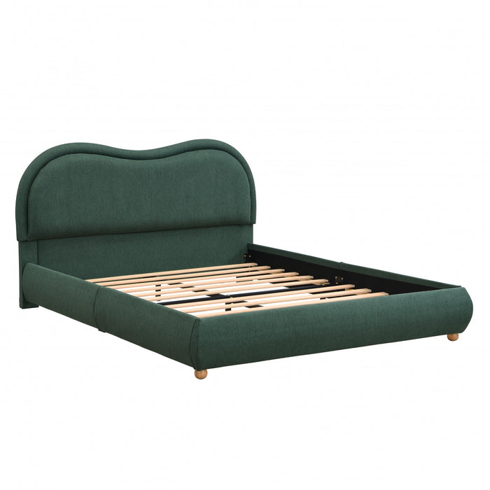 Olivia Cadre de lit plateforme rembourre avec tete de lit incurvee, taille Queen, vert
