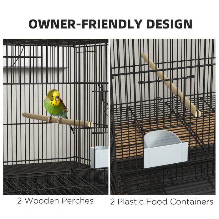 Pawhut 17,7\" Cage A Oiseaux Pour Canaris, Pinsons, Cage A Perruches Avec Plateau Amovible, Panneau En Maille Inferieure, Perchoirs En Bois, Recipients Alimentaires
