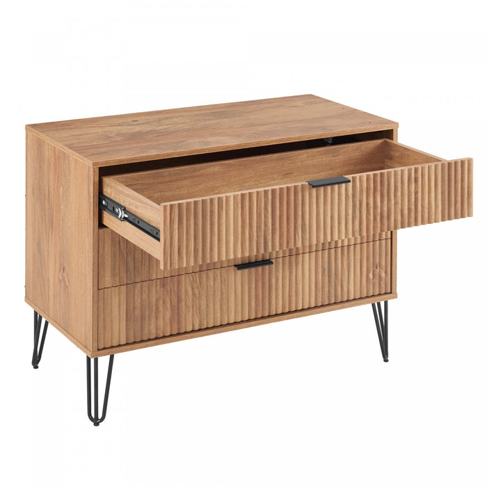 Commode moderne Dumbo 35\" a cannelures en brun dore (3 tiroirs)