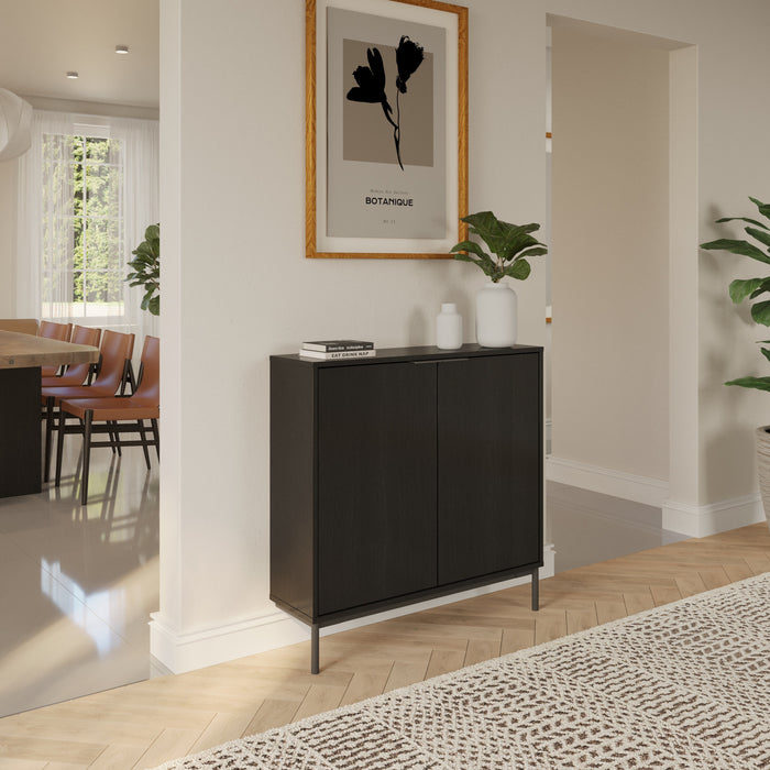 Armoire décorative de rangement mince Nordika à 2 portes - noire