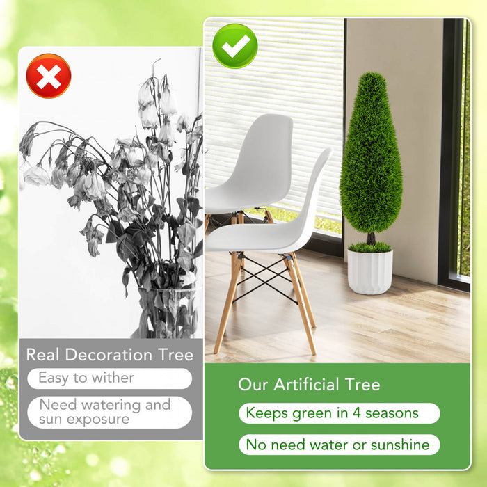Costway 2 Pack Artificiel Cedre Plante 3 Ft Potted Teardrop Forme Bush Avec Premium Pe Feuilles