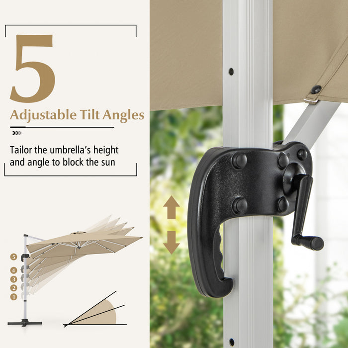 Costway Parasol d'exterieur a bras articule 10 pieds en aluminium suspendu deporte, avec rotation a 360° Beige
