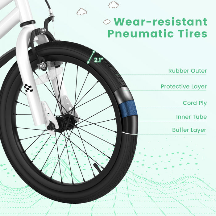 Velo Costway 18\" Pour Enfants Avec Roues D'entrainement Amovibles Et Panier Pour 4-8 Ans Blanc