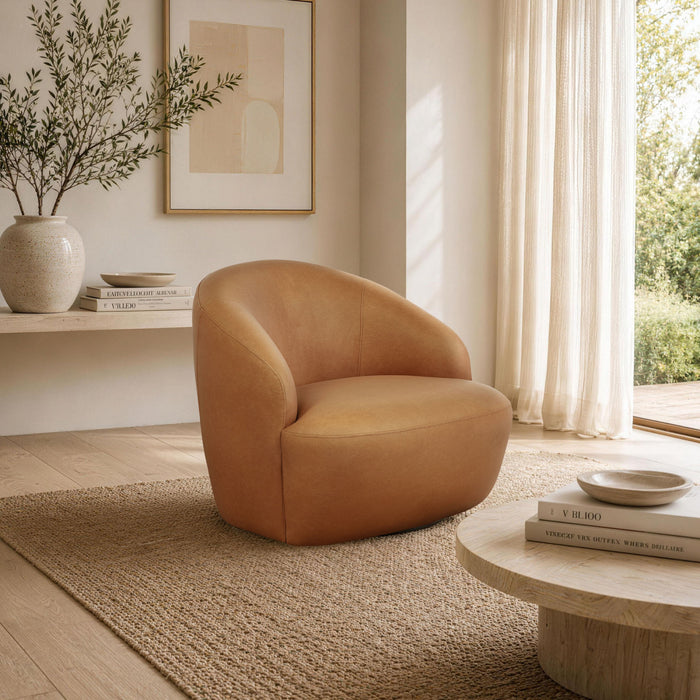 Fauteuil d’appoint pivotant moderne contemporain Lukas en tissu camel
