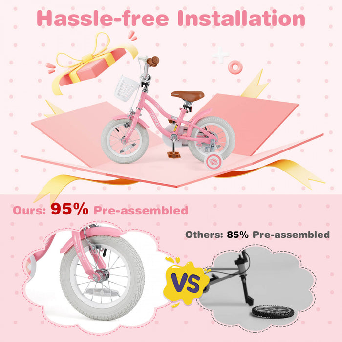 Bicycle Costway 12\" Pour Enfants De 3 A 4 Ans Bicycle Avec Frein A Main Avant Rouge